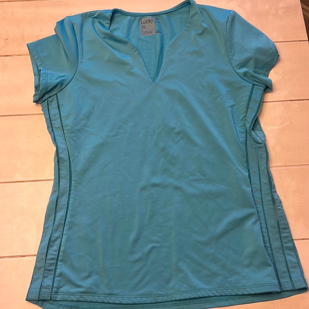 Lucky in love tennis shirt medium